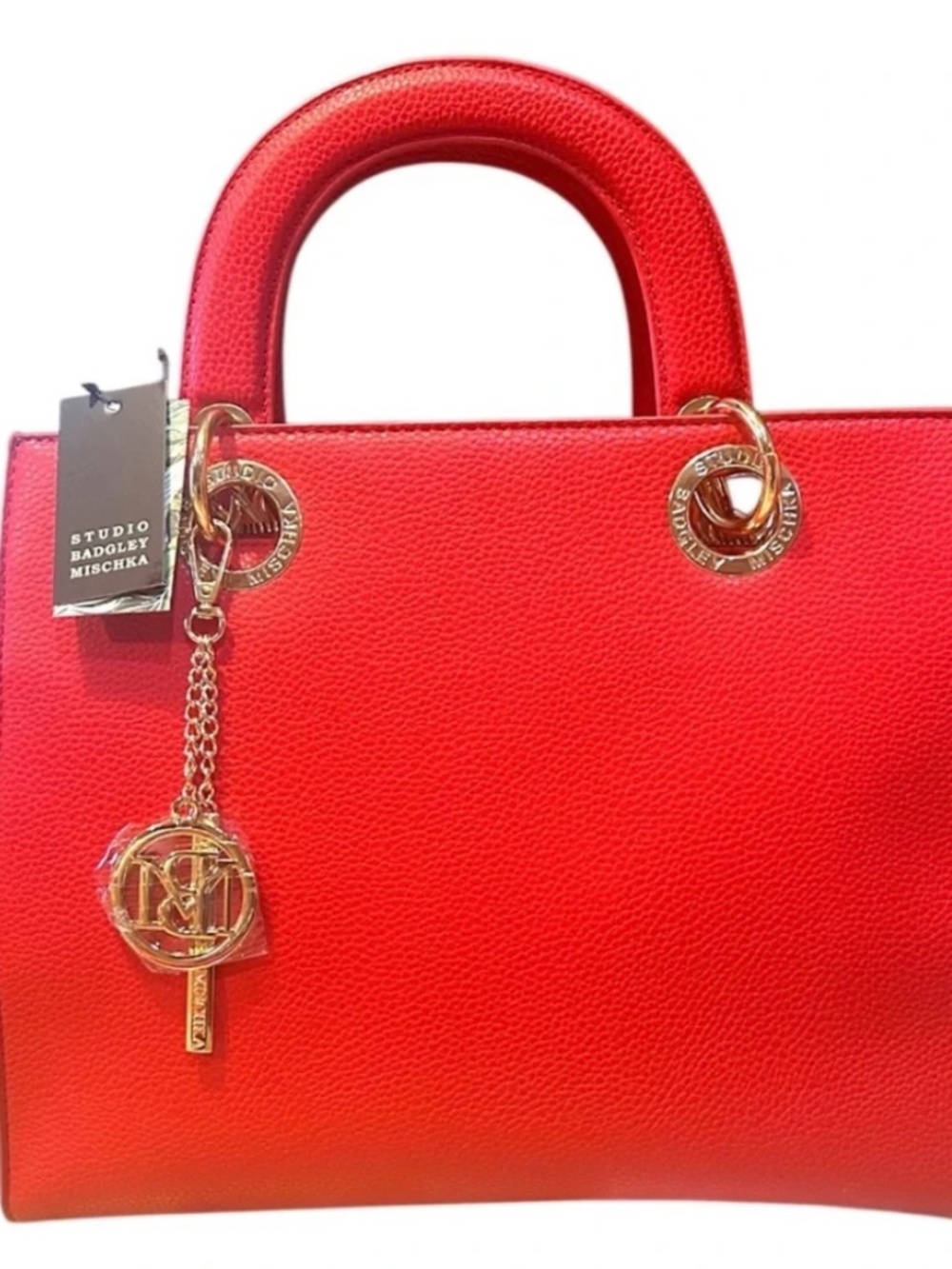 BADGLEY MISCHKA NWT V Leather Tote Crossbody W/Big Logo Eyelet Red W/Keychain